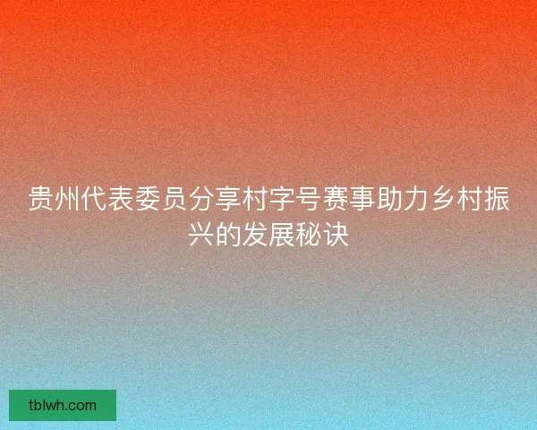 贵州代表委员分享村字号赛事助力乡村振兴的发展秘诀