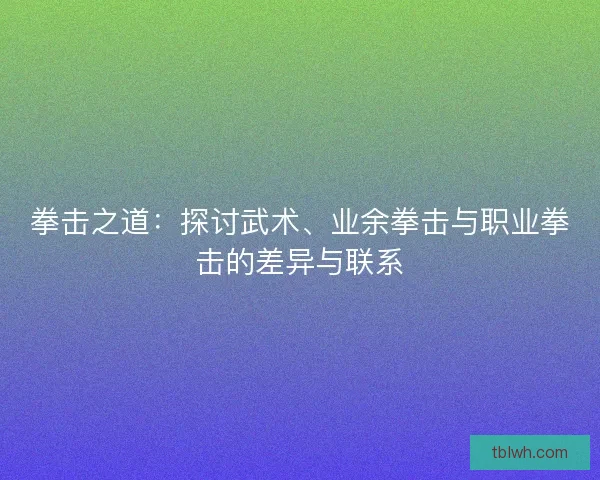 拳击之道:探讨武术、业余拳击与职业拳击的差异与联系 拳击之道:探讨武术、业余拳击与职业拳击的差异与联系